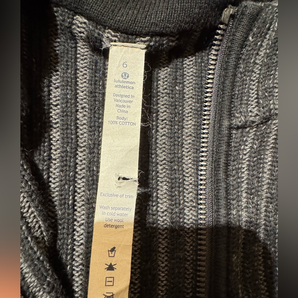 Lululemon athletica Black & Grey Ribbed Women's Hooded Full-Zip Sweater - Picture 6 of 15